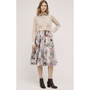 Anthropologie Varun Bahl Floral Chiffon Flowy Pleated Midi Skirt Size Medium